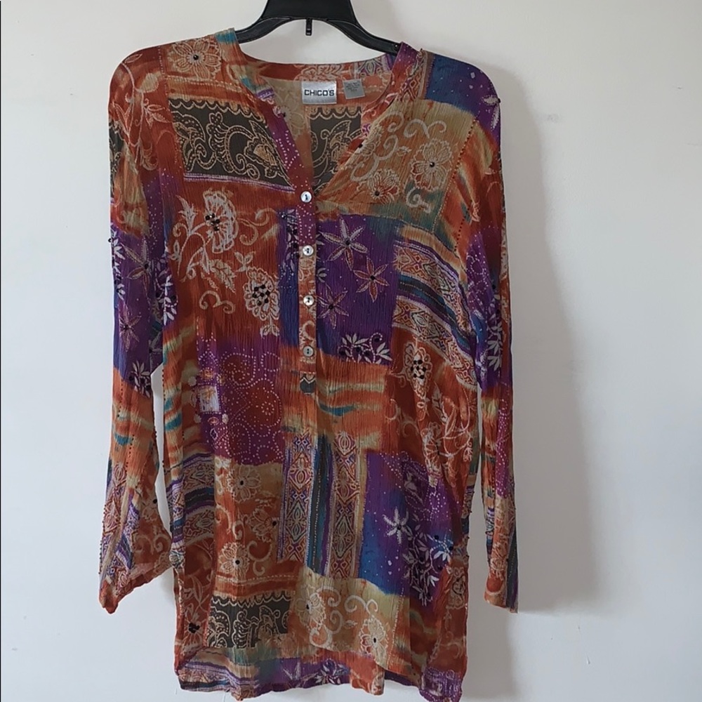 Chico’s Women’s 2 Boho Silk Beaded Shirt